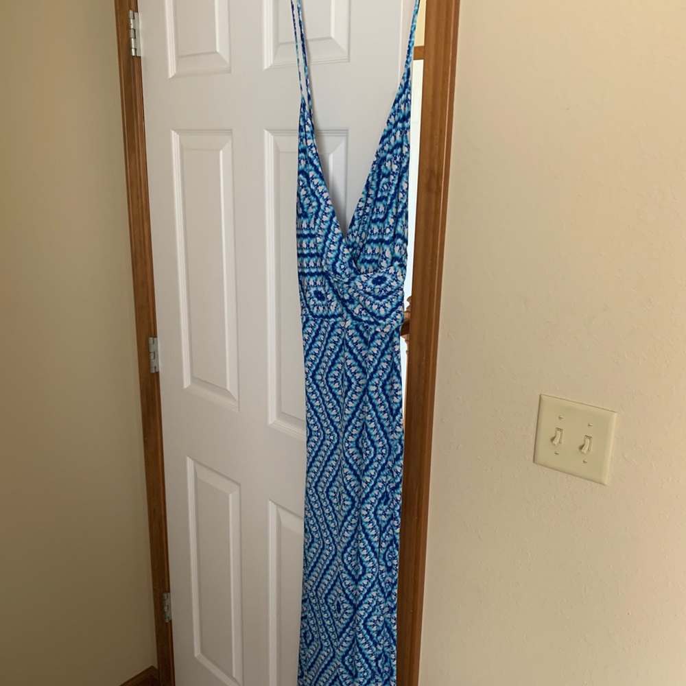 blue & white “tulia” maxi dress